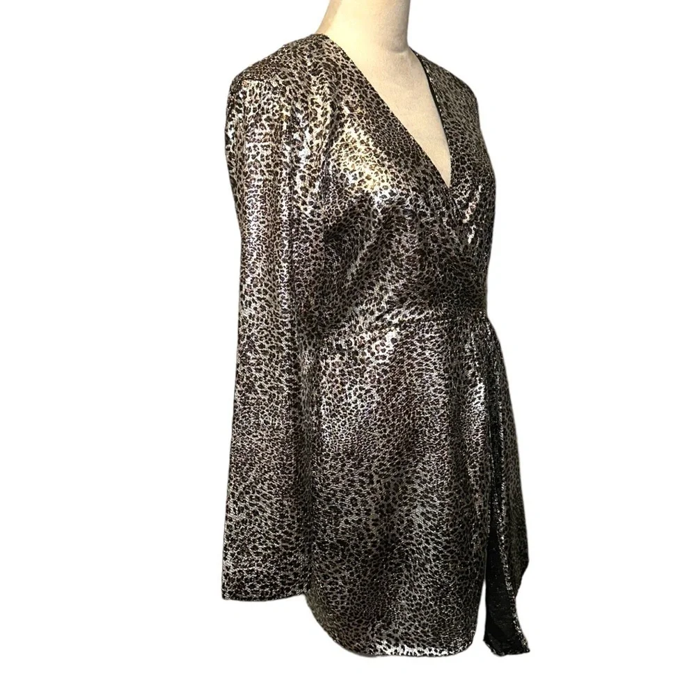 Nwt Ronny Kobo Jerry Leopard Print Cocktail Mini Dress Metallic Silver M - Picture 8 of 17